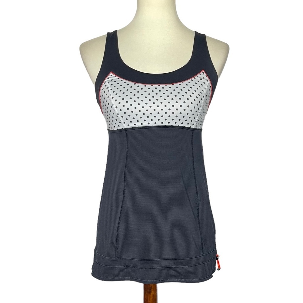 Lululemon Navy and White Polka Dot Racerback Tank